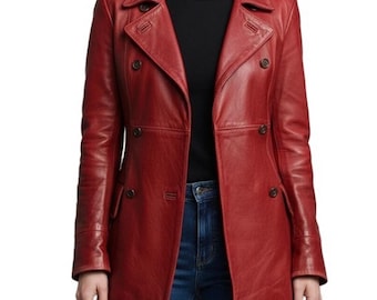Red Genuine Leather Blazer – Women's Classic Biker Jacket