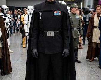 Imperialer Offizier Cosplay Kostüm - Schwarze Galaktische Uniform, Leder Gürtel, Umhang (Spezialanfertigungen)