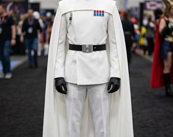 Weißer Imperial Offizier Cosplay Kostüm Umhang Gürtel - Sci-Fi Militärisch Galaktischer Kommandant Outfit