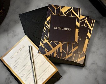 Coffret de carte cadeau VIP / Noir et or / Carte cadeau élégante style Art déco / Cadeau haut de gamme avec enveloppe / Cadeau pour homme, anniversaire, salon de coiffure, mode