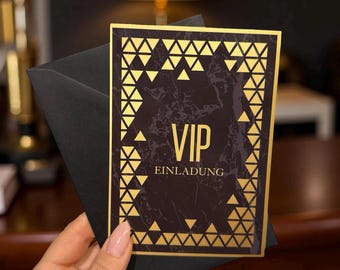 VIP Invitation Set 6/12 Gatsby Invitation Cards, 1920s Vintage Party, Birthday, Theme Party, Black and Gold, Cards with Envelopes