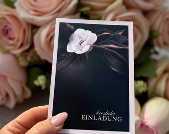 Invitation card set 6/12 including envelopes, high-quality invitation with floral motif, premium quality for birthdays, celebrations, events, anniversaries, parties