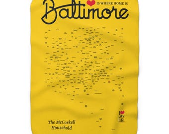 Personalized Baltimore City Neighborhood Map Sherpa Blanket