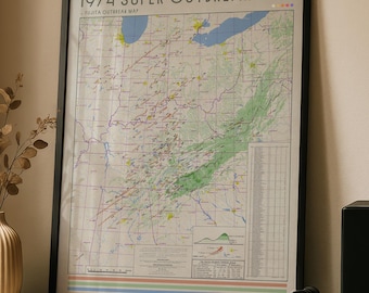 Kaart superuitbraaktornado 1974 | Cartografieprint van Ted Fujita | Muurkunst stormjager | Meteorologieposter | Cadeau voor zwaar weer