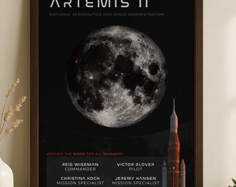 Artemis II-missieposter – NASA-maanraket, astronaut ruimtekunst