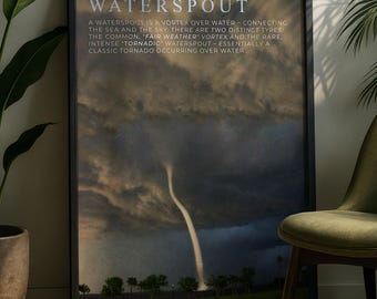 Waterhoos stormprint | Olieverfschilderij meteorologieposter