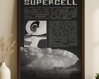 Monochroom Supercell-afdruk: poster brutalistische meteorologie