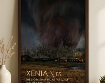 Xenia Tornado 1974-afdruk | Superuitbraak | F5 storm muurkunst | Meteorologieposter Ohio | Cadeau voor zwaar weer