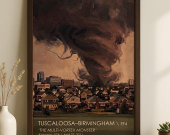 Stampa del tornado di Tuscaloosa-Birmingham del 2011 / Super ondata di maltempo del 27 aprile / Quadro da parete con tempesta EF4 / Poster di meteorologia dell'Alabama / Regalo per condizioni meteorologiche avverse