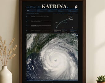 Orkaan Katrina 2005 gearchiveerde NASA-satellietposter | Minimalistische datakunst | Gulf Coast-print