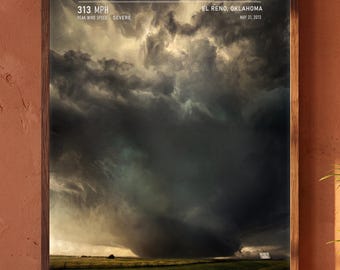 El Reno Tornado Print - 2013 Biggest Tornado Ever Weather Related Gift for Meteorologists, Oklahoma Storm Chaser Monster Poster Wall Art