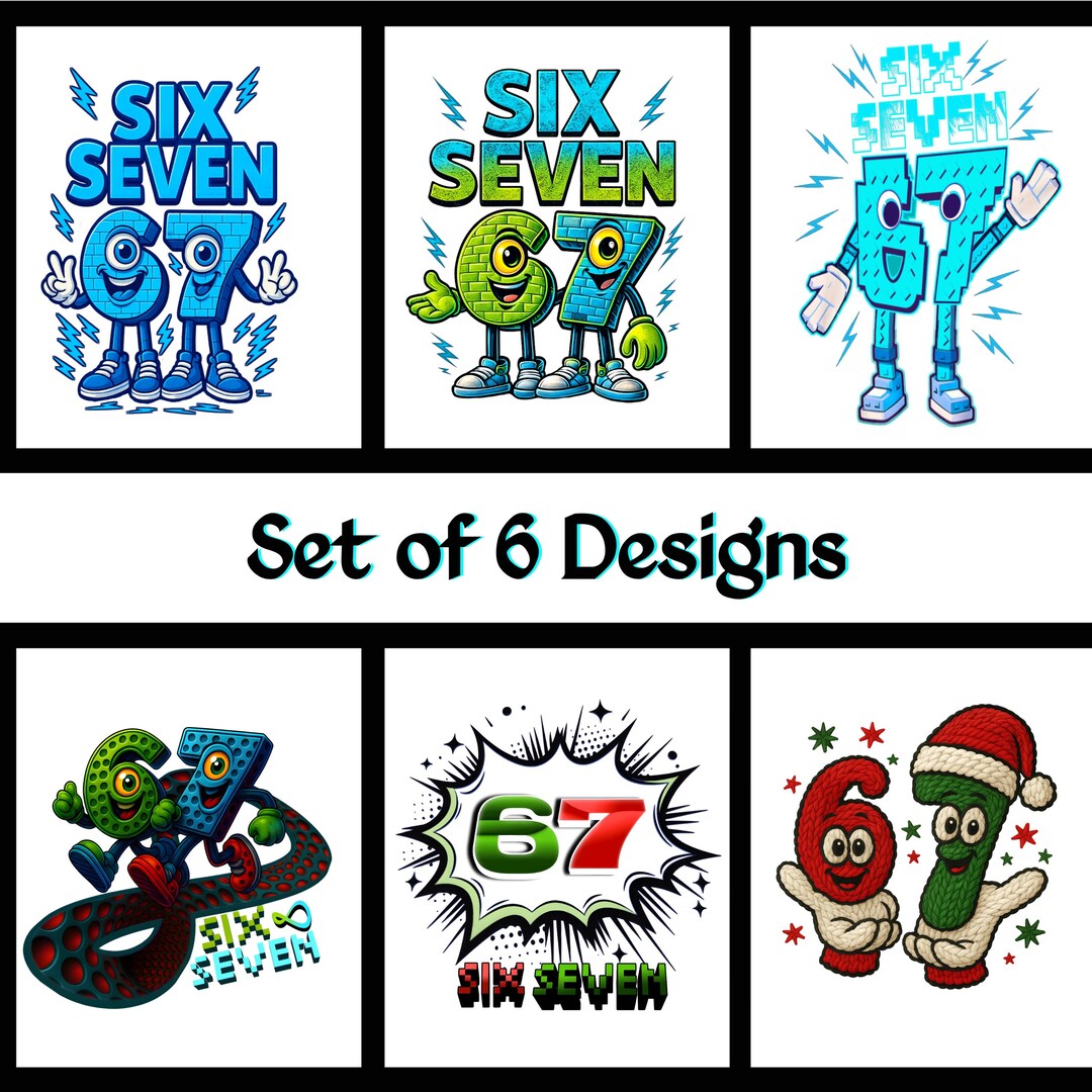Six Seven PNG Cartoon Number 67 Characters Bundle Set of 6 Designs - Etsy
