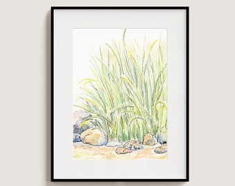 Turf - 4x6 8x10 Watercolor Art Print - Modern Nature Wall Decor - Colorful Nature Illustration - Native Landscape Wall Art