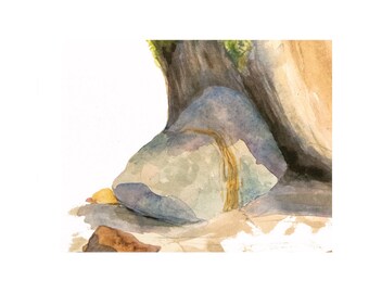 Blue Stone 4x6 8x10 Watercolor Art Print - Serene Nature Giclee Print - Archival Quality Rock Illustration Art - Blue Ochre Pebble