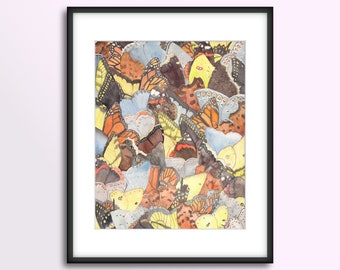 Butterfly Wings 4x6 8x10 Print, Archival Watercolor Giclee Art Monarch, Swallowtail, Red Admiral, Satyr Comma, Clouded Sulphur, Spring Azure