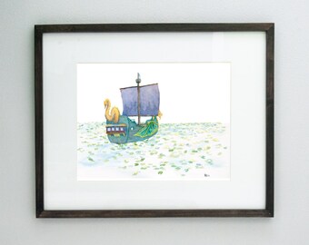 Chronicles of Narnia Dawn Treader Art, 4x6 8x10 Print -The Sea of Lilies - Fantasy Children's Lit Art, Classic Book Geek Print