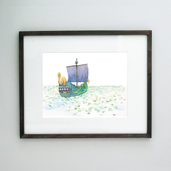 Chronicles of Narnia Dawn Treader Art, 4x6 8x10 Print -The Sea of Lilies - Fantasy Children's Lit Art, Classic Book Geek Print