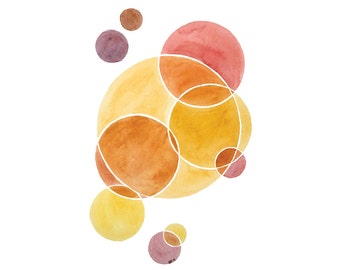 Blush Circles 10x14 Original Watercolor Painting - Minimalist Warm Tone Abstract Geometric Art - Circular Layered Art - Orange Yellow Purple