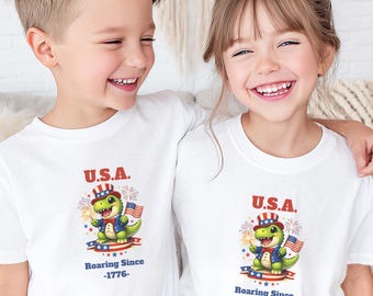 Fourth of July Toddler Shirt | USA Dino Tee, Patriotic Toddler Outfit, Matching Kids Holiday Wear