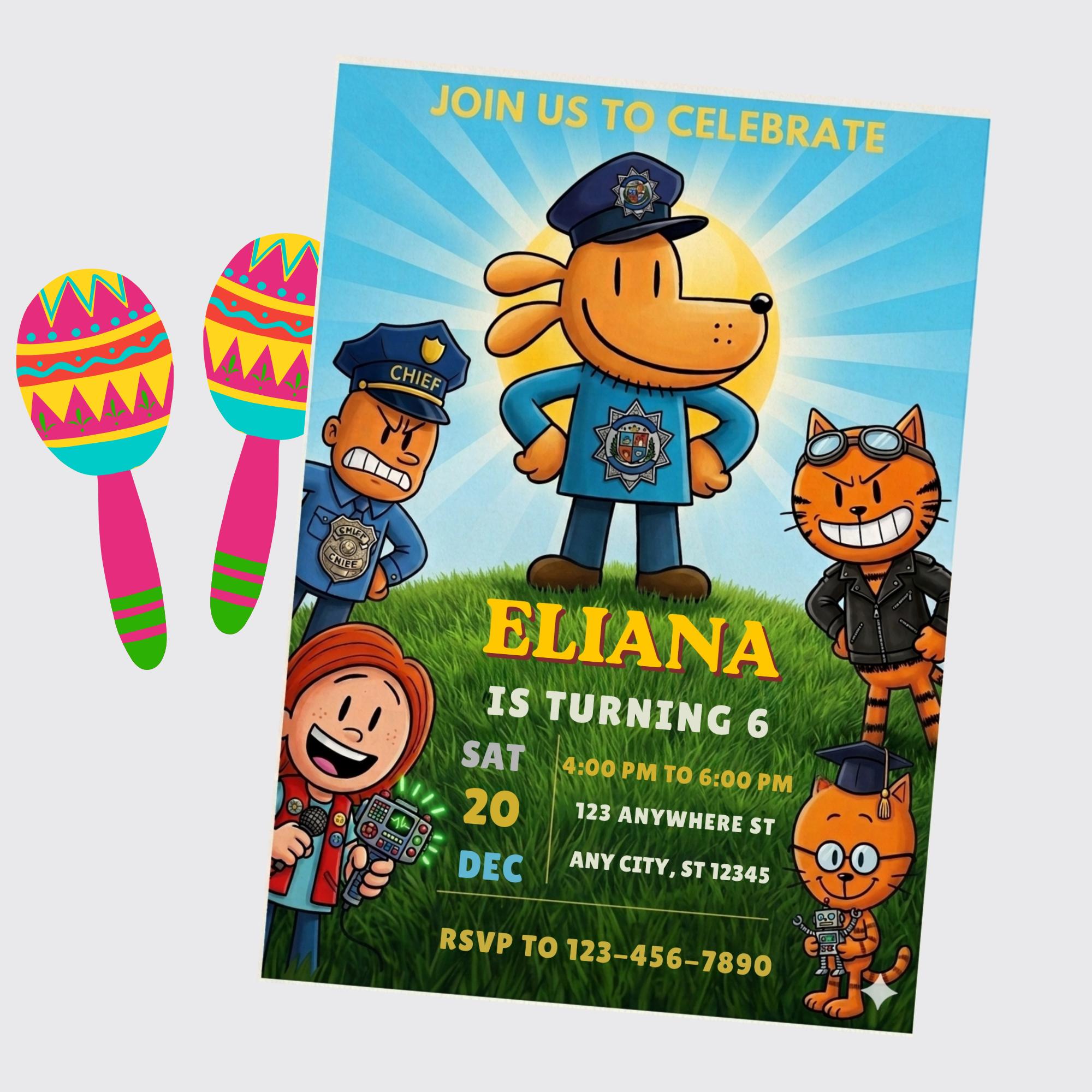 Editable Dog Man Birthday Invitation Template | Dogman Kids Birthday ...