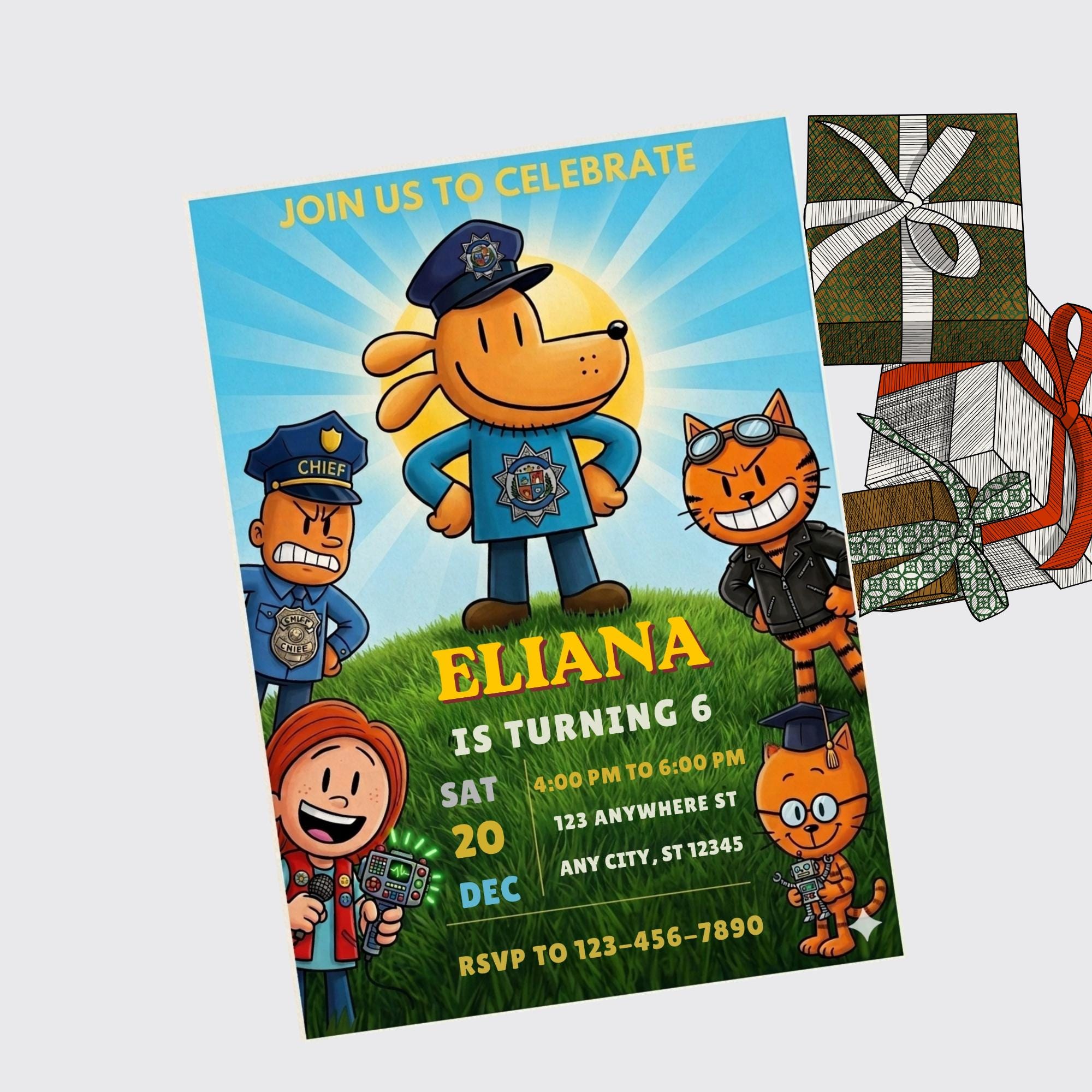 Editable Dog Man Birthday Invitation Template | Dogman Kids Birthday ...
