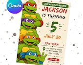 Editable Ninja Turtle Birthday Invitation: Kids Party Template, Digital Download 5x7in Canva Template