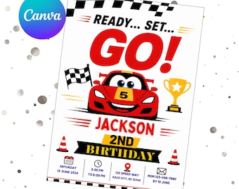 Editable Hot Cars Birthday Invitation, Race Car Party Invite for Boys, hot racing invite, wheels invite, Canva Template (instant Download)