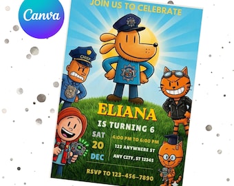 Editable Dog Man Birthday Invitation Template | DogMan Kids Birthday Movie invite | Dog Man party invite | Canva template | Instant Download
