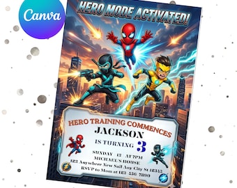 Editable Superheroes Birthday Invitation, Avengers Theme (Canva Template, Digital Download, Instant Download)