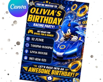 Sonic Birthday Invitation For Kids Party, Sonic The Hedgehog Boys Party Invite, Editable Sonic 3 Girls Birthday, Invite Digital Download