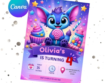 Editable Stitch Birthday Invitation, Editable & Printable Template, Cute Stitch Party Invite, Canva Template, Instant Download, Canva invite