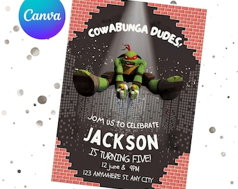 Ninja Turtles Birthday Invitation, Editable Karate Invite, Canva Template