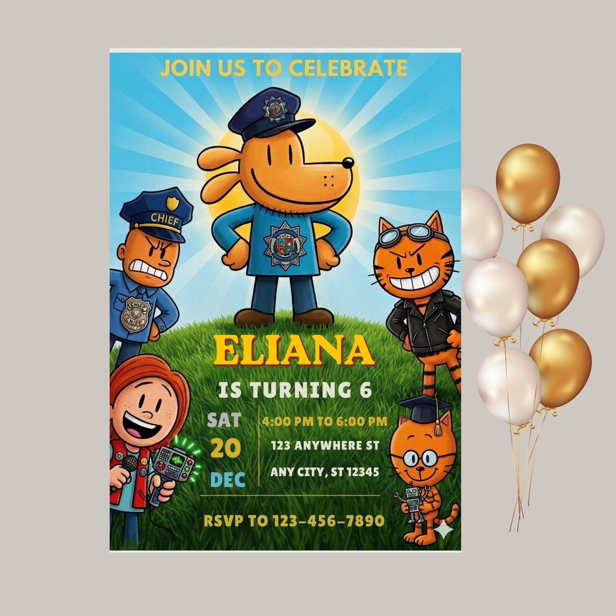 Editable Dog Man Birthday Invitation Template | Dogman Kids Birthday ...
