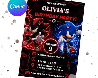 Sonic Holding Birthday Cake Invitation For Kids Party, Sonic The Hedgehog Boys Party Invite Editable Sonic Birthday, Instant Download