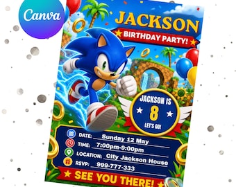 Editable Sonic Birthday Invitation, Sonic Party Invite, Editable Canva Template, Digital Instant Download