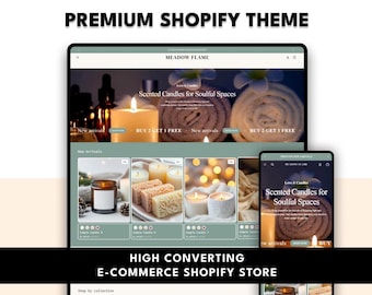Kerzen Shop Shopilly Theme | Olivgrüne E-Kommerz Vorlage (Digitaler Download)