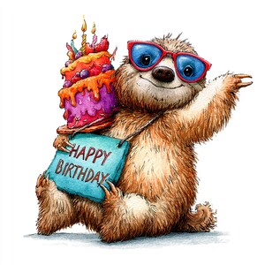 16 imagens de bicho-preguiça em aquarela para aniversário | Arte animal divertida (Download digital)