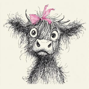 Farm Cow Art Prints: Sketchy Peeking Cow Illustrations (Digital Download)