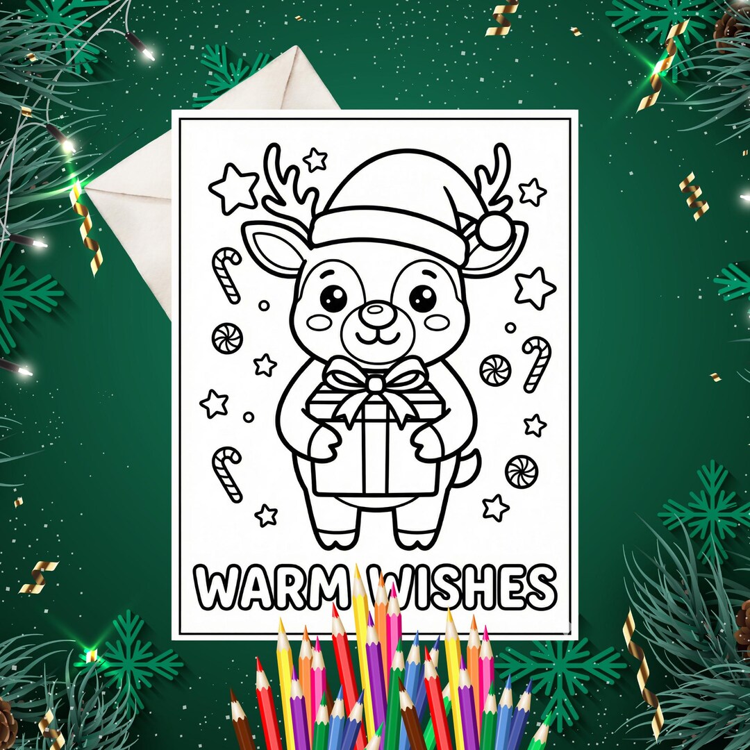 Christmas Coloring Card | Printable Holiday Cards for Kids | Instant ...