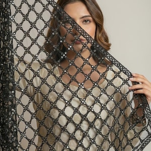 Handmade Golden Indian Dress Dupatta - Golden Handmade Mirrorwork Embroidered Wedding Veil, Gold & Silver image 7