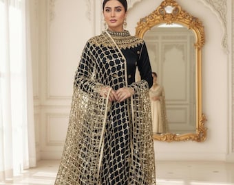 Handmade Golden Mirror Jaal Dupatta, Handcrafted Net Fabric, Gift for Her
