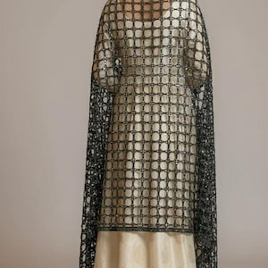 Handmade Golden Indian Dress Dupatta - Golden Handmade Mirrorwork Embroidered Wedding Veil, Gold & Silver image 8
