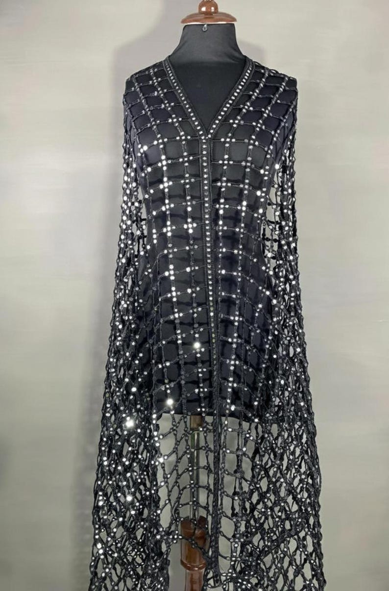 Handmade Golden Indian Dress Dupatta - Golden Handmade Mirrorwork Embroidered Wedding Veil, Gold & Silver image 11
