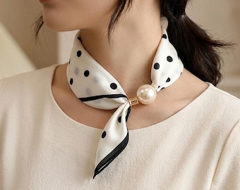 Women Pearl Buckle Silk Scarf: Lightweight Printed Neck Scarf