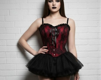 red and black corset tutu dress Black Gothic Red and Black Corset Tulle Wedding Dress With Beaded Cape and  Bodice, Burgundy and Black Alternative Bride Dress