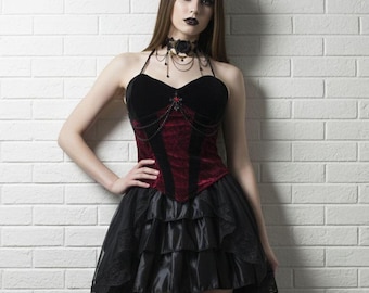Vintage Gothic Red and Black Lace Corset Ruffle Dress Women's Size Medium -  Etsy