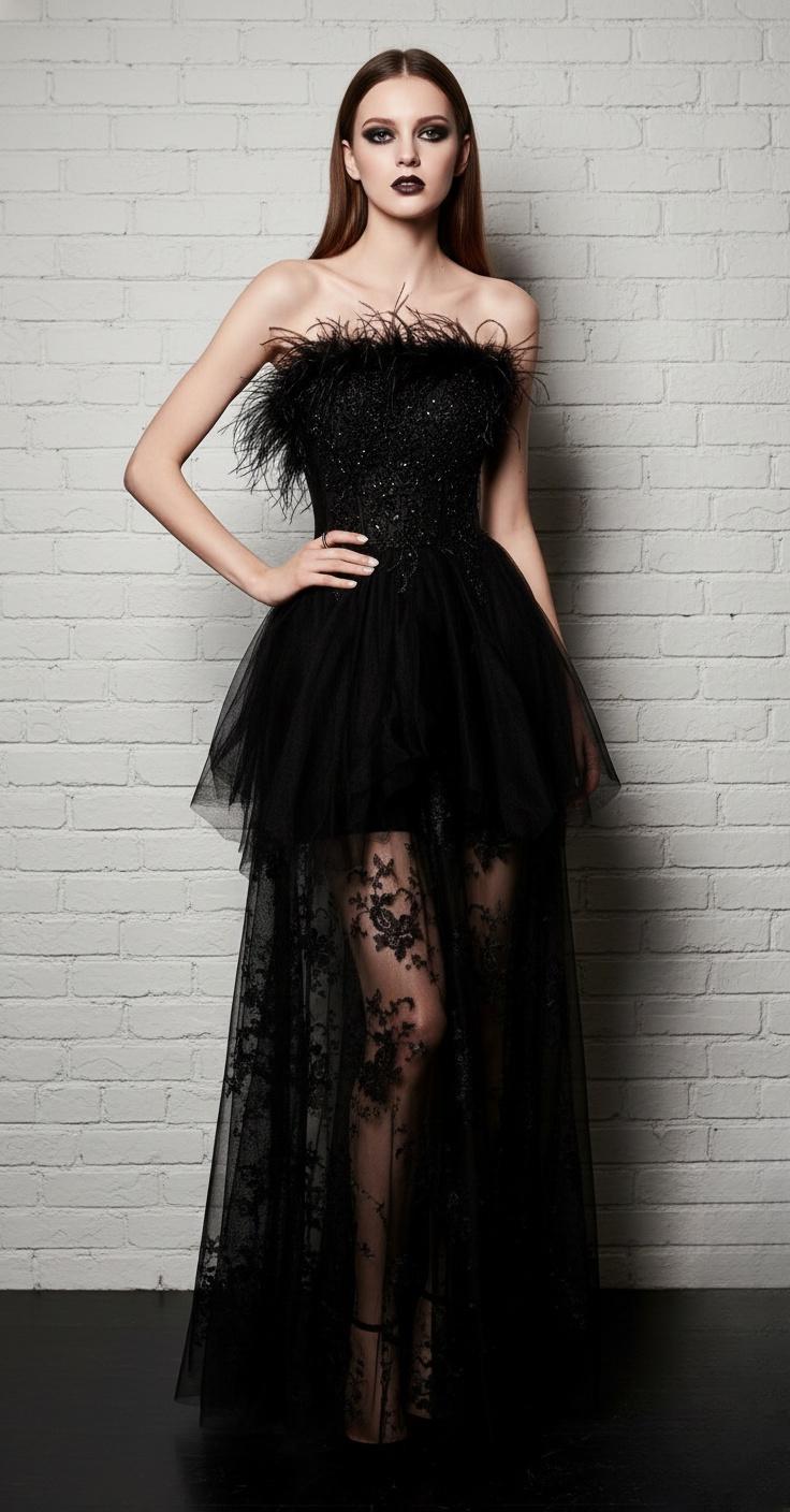 Black Lace Overlay Gown - Etsy