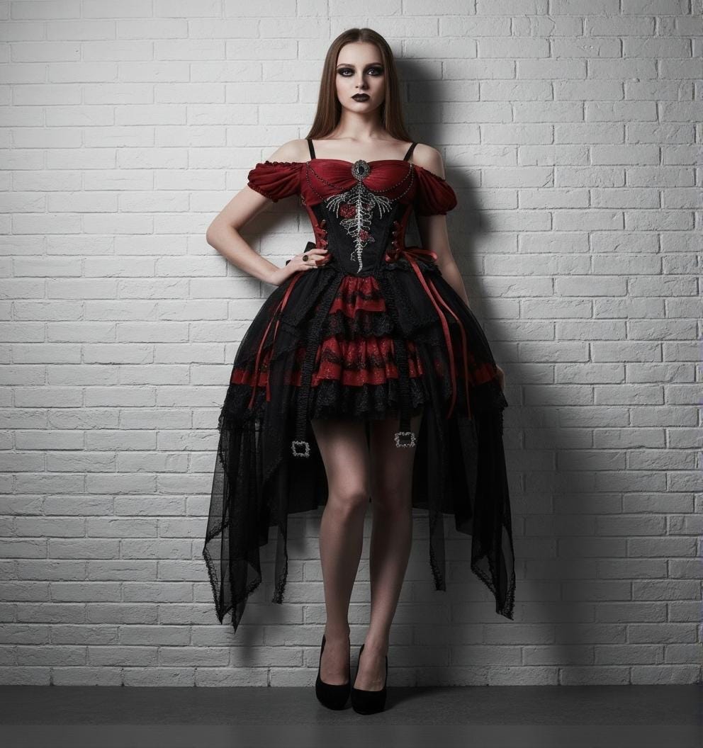 Red Black Goth Dress