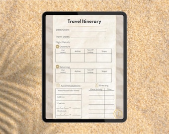 Itinerario de viaje minimalista en PDF / Planificador de vacaciones listo para imprimir