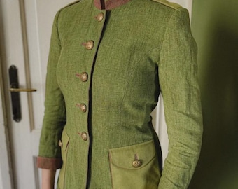 Leinen Trachten Blazer, österr. Militär Style, Grün Pink Details, Erzherzog Johann Kollektion